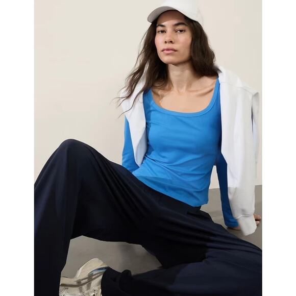 Athleta Signature Rib Square Neck Top Size L Ultramarine Blue Shirt Casual EUC - Picture 5 of 9